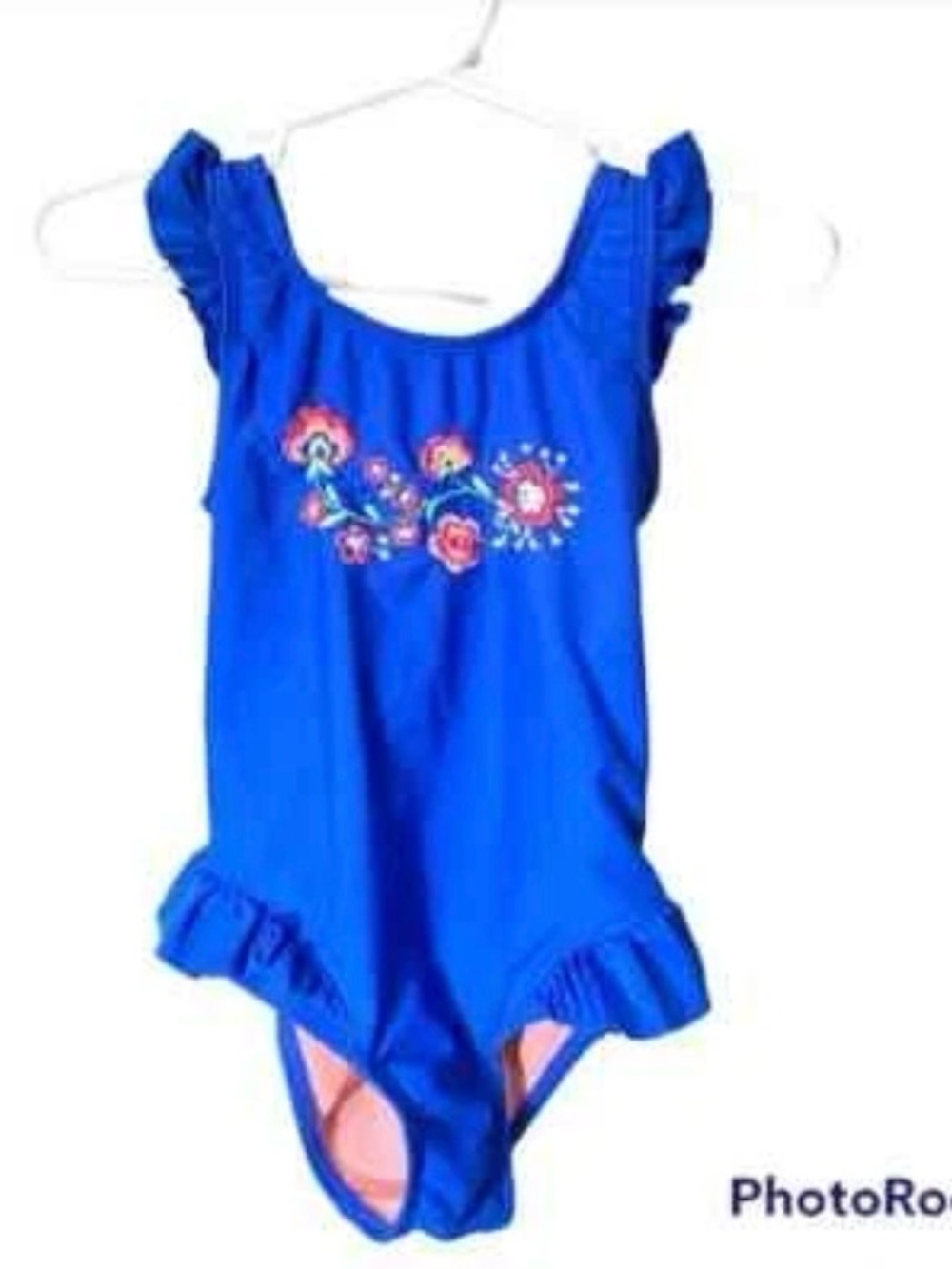 Hula Star Toddler Girls One Piece Swimsuit 2T Blue Floral Embroidered